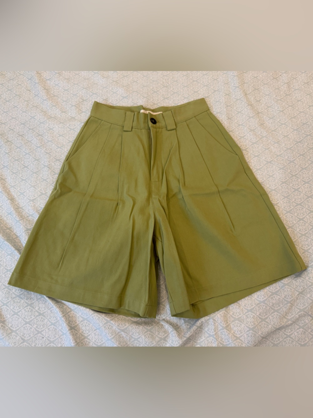 High Waisted Tailored Wide Leg Shorts | Sage Green Chic Shorts XS